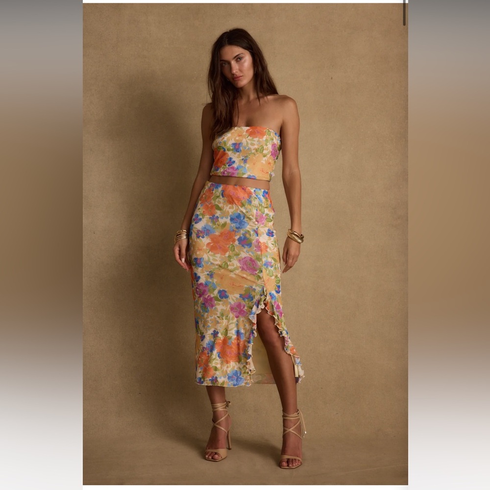 12th Tribe Orange and Blue Midi Skirt